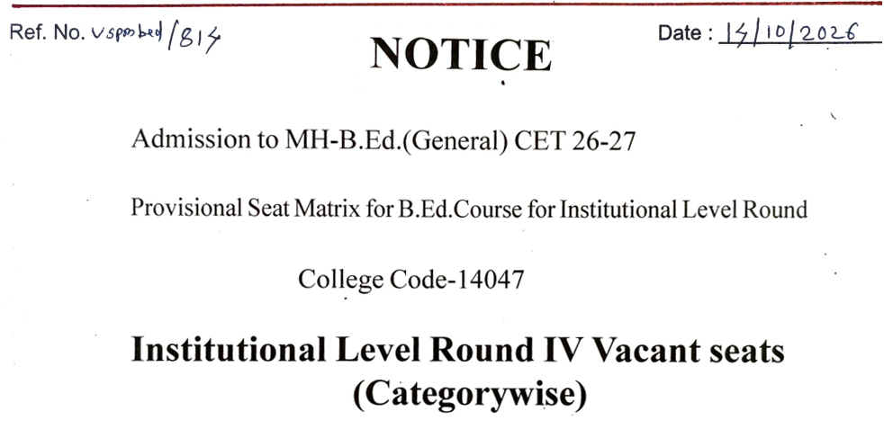 Notice & Merit List of Institutional Level Round